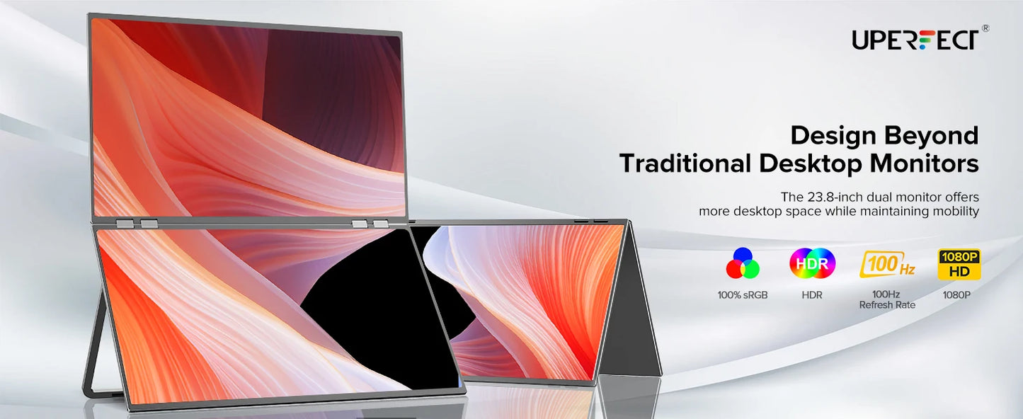 UPERFECT Delta 23.8" 100Hz Dual Portable Monitor 1080P Stacked Displays USB-C HDMI Triple Laptop Screen Extender for Laptop PC