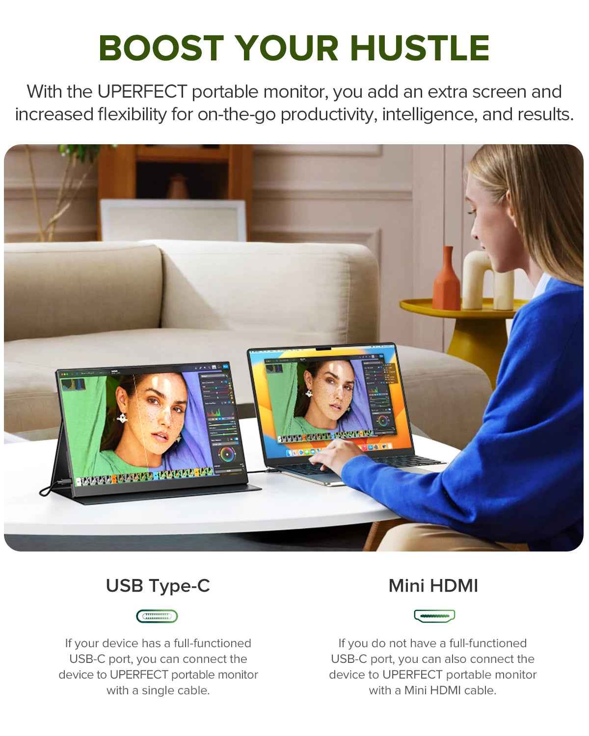 UPERFECT 14 inch 3:2 QHD IPS Portable Monitor 2K 1440P FreeSync Gaming Display with Dual USB C HDMI for Laptop PC Game Console