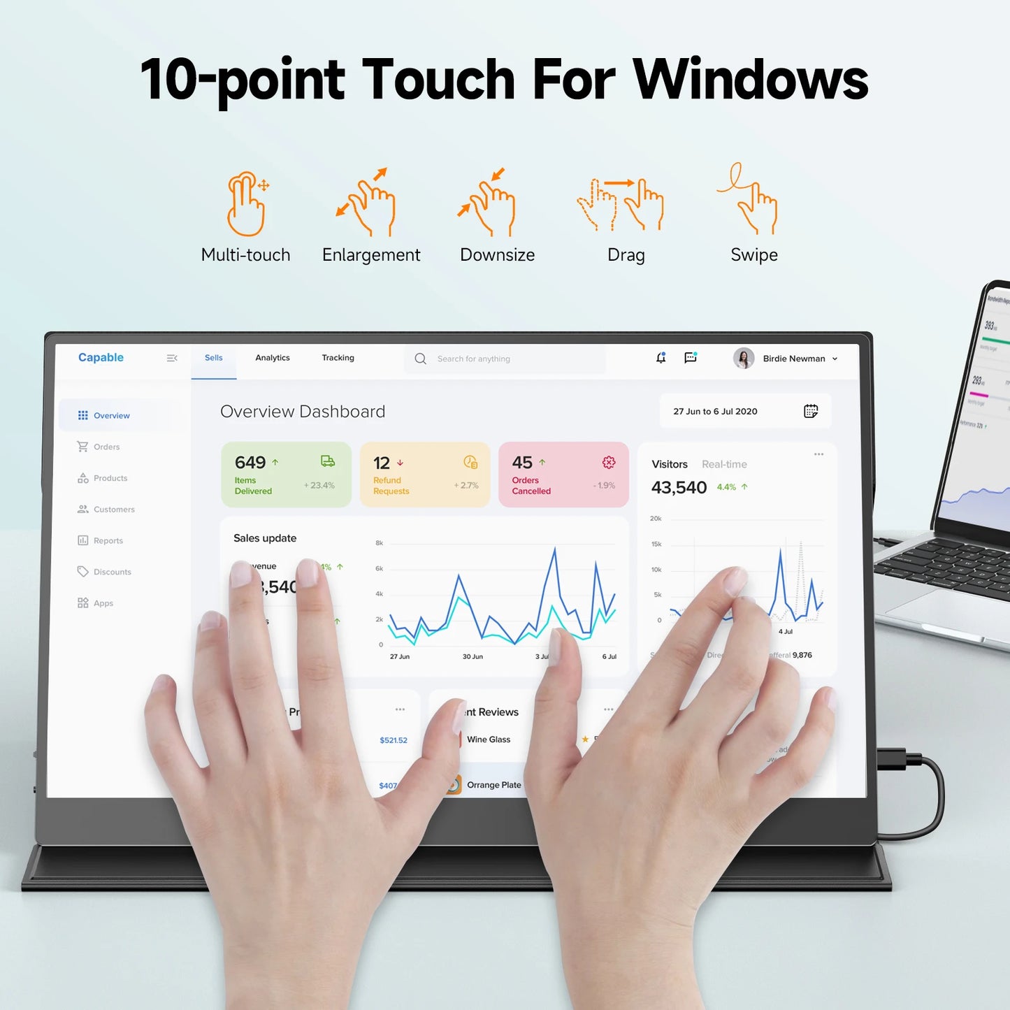 UPERFECT 15.6" Touch Screen Portable Monitor FHD 1080P IOPS Speakers with HDMI USB-C Eye-Care Travel External Monitor for Laptop
