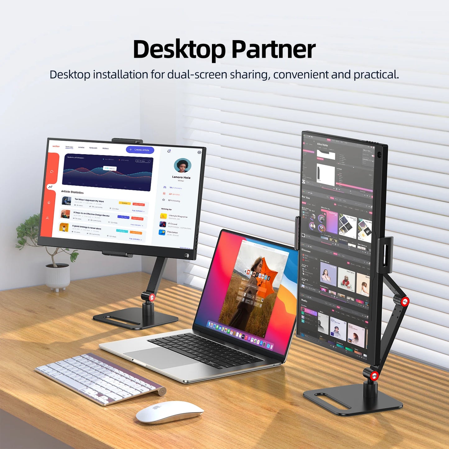 UPERFECT Portable Monitor Desk Holder Metal Stand 18 Inch Universal Expandable Display Base VESA Mount External Vertical Screen