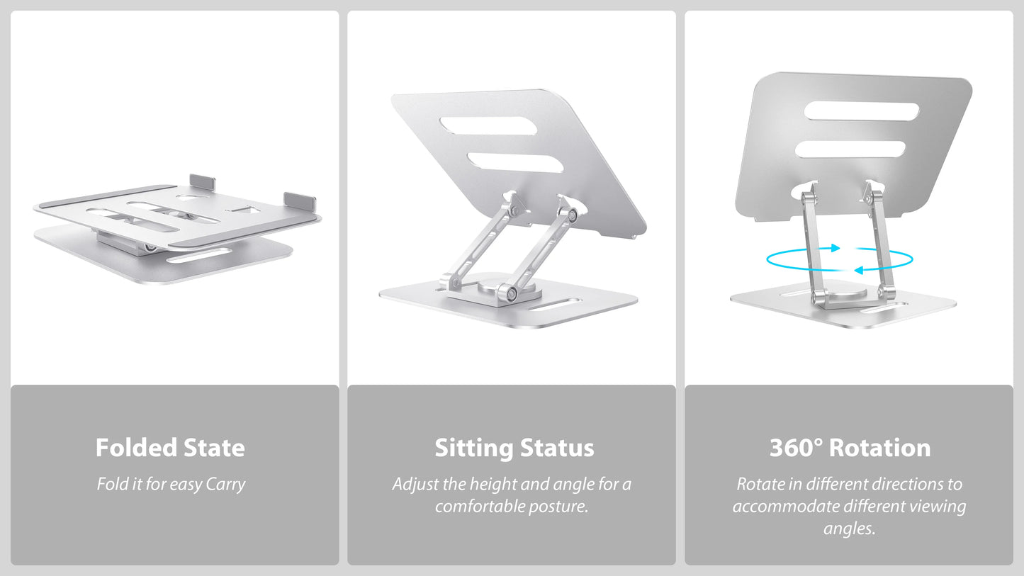 UPERFECT Adjustable Computer Stand with 360 Rotating Base Folding Laptop Riser for Desk Notebook MacBook Monitor up to 19inch