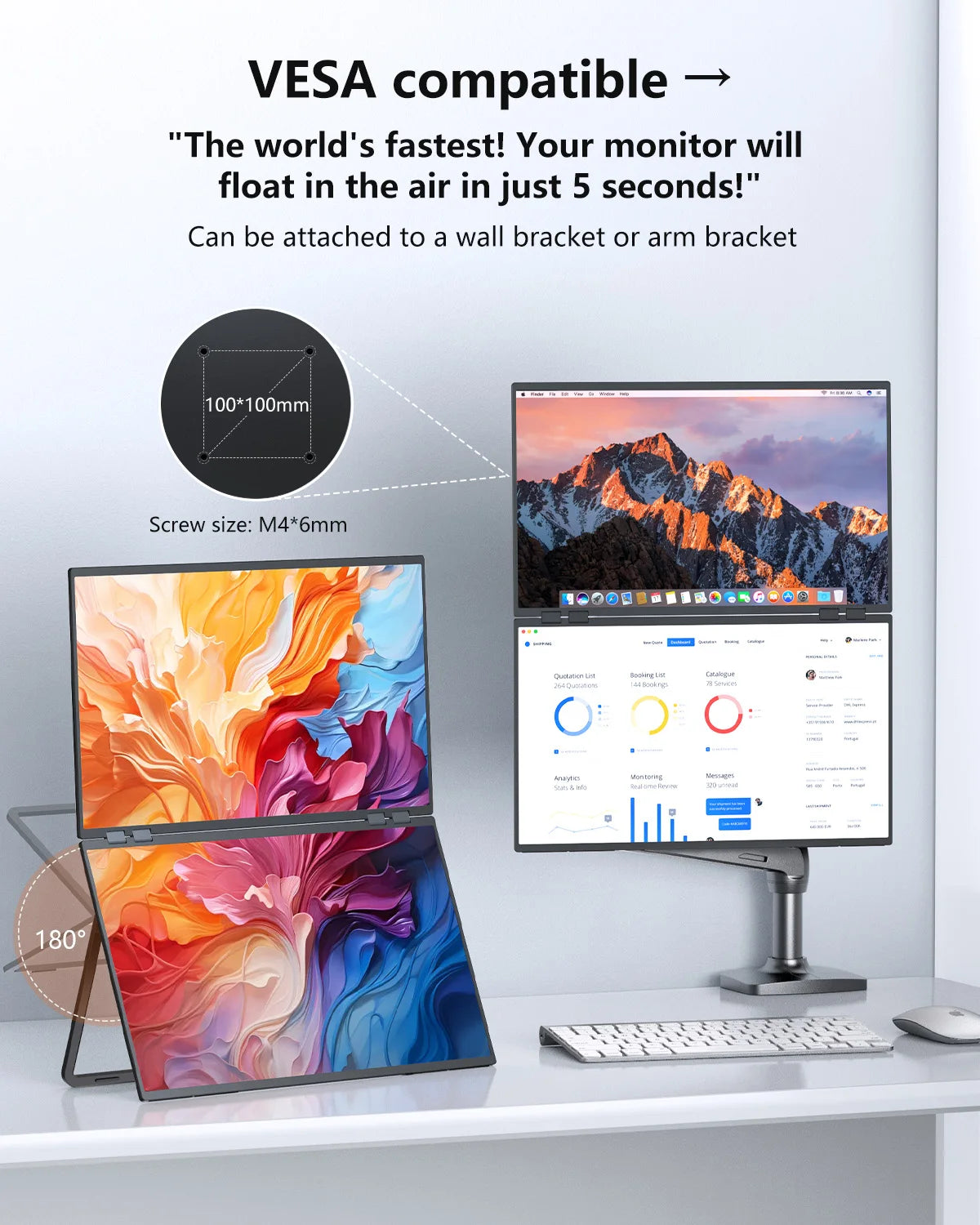 UPERFECT Delta 23.8" 100Hz Dual Portable Monitor 1080P Stacked Displays USB-C HDMI Triple Laptop Screen Extender for Laptop PC