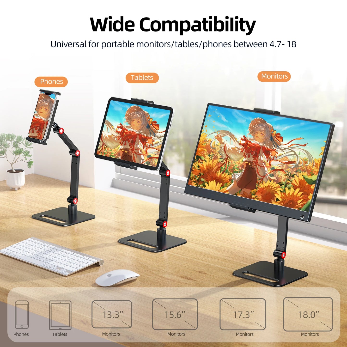 UPERFECT Portable Monitor Desk Holder Metal Stand 18 Inch Universal Expandable Display Base VESA Mount External Vertical Screen