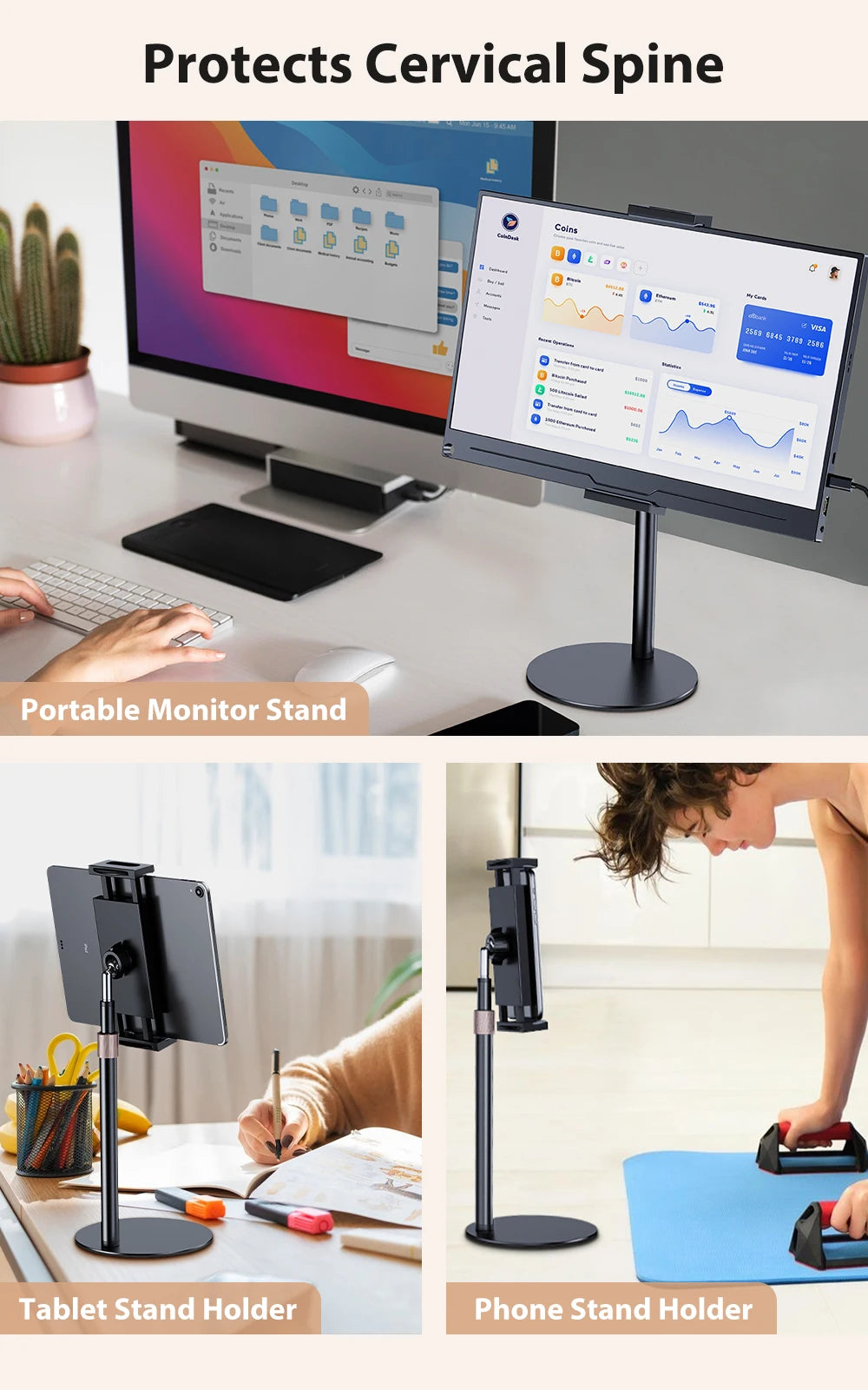 UPERFECT Portable Monitor VESA Stand for 15.6'' 17.3'' Adjustable 360° Swivel Bracket Tablet Holder Compatible with 4.7’’-17.3"