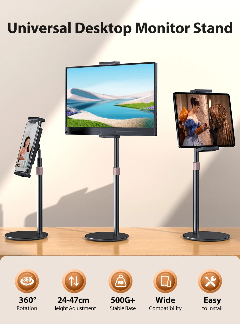 UPERFECT Portable Monitor VESA Stand for 15.6'' 17.3'' Adjustable 360° Swivel Bracket Tablet Holder Compatible with 4.7’’-17.3"