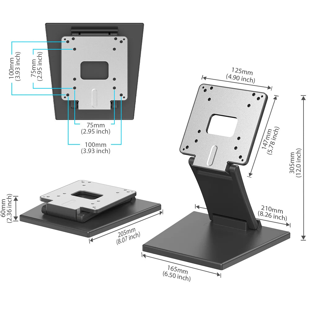 UPERFECT Portable Monitor Stand Holds up to 1.2kg Metal Folding VESA Mount for 15"-22" Displays fits VESA Hole 75x75mm&100x100mm