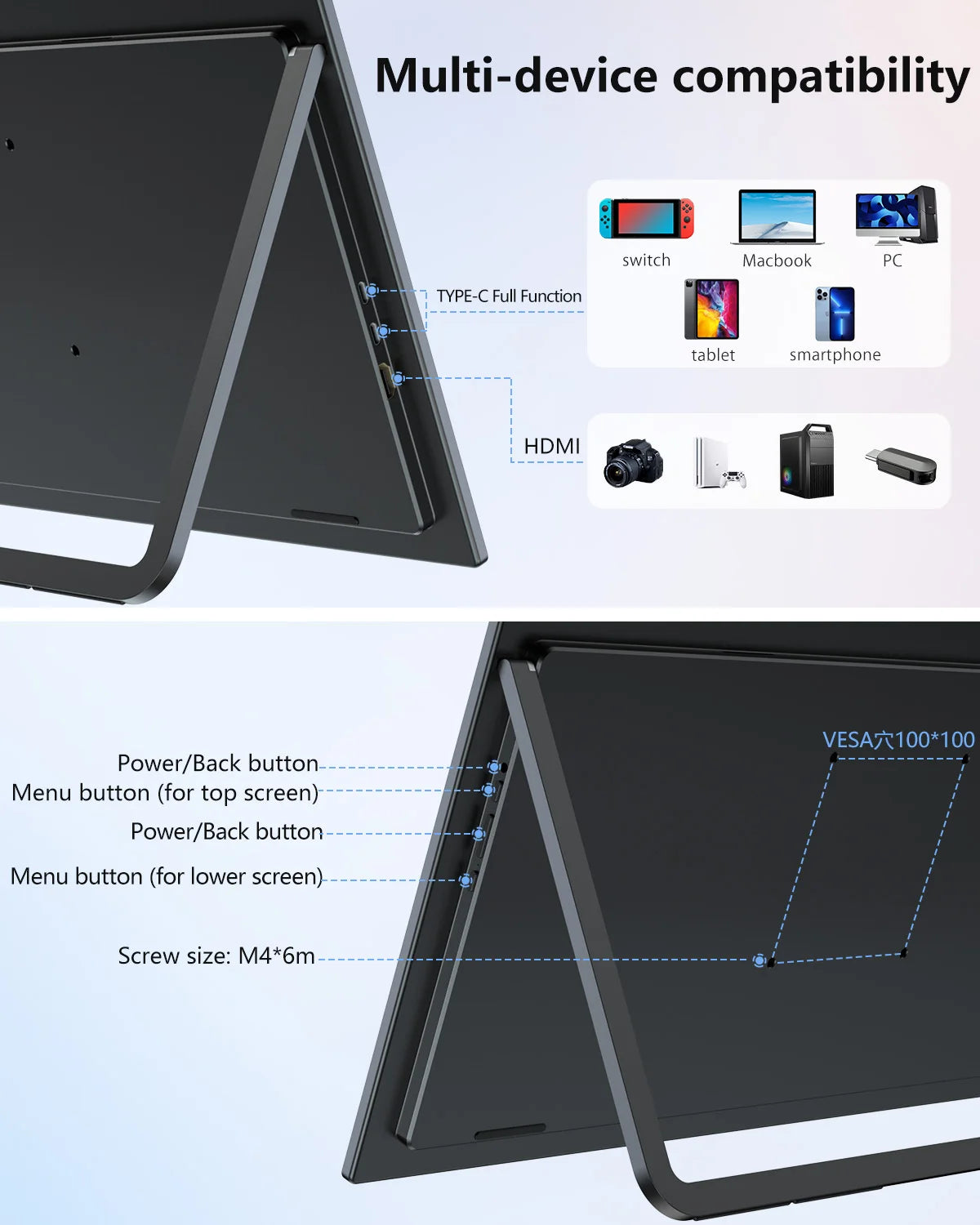 UPERFECT Delta 23.8" 100Hz Dual Portable Monitor 1080P Stacked Displays USB-C HDMI Triple Laptop Screen Extender for Laptop PC