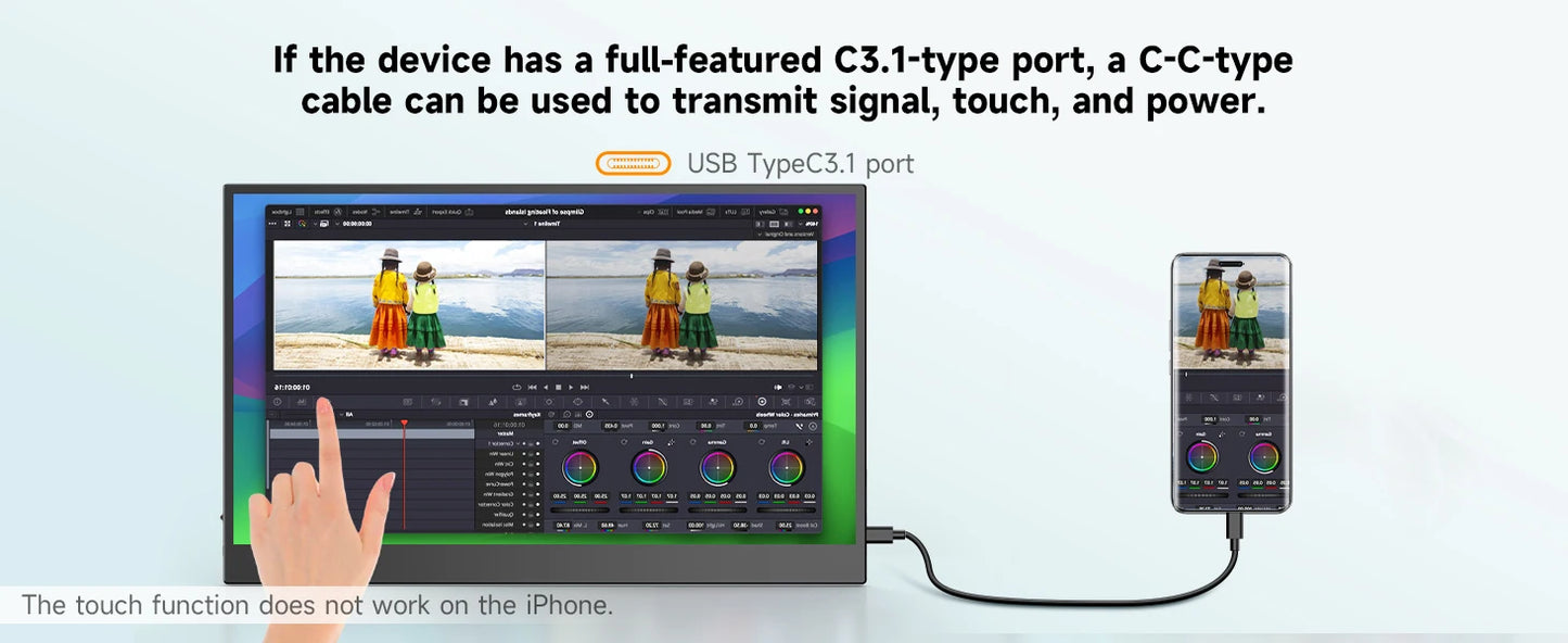 UPERFECT 15.6" Touch Screen Portable Monitor FHD 1080P IOPS Speakers with HDMI USB-C Eye-Care Travel External Monitor for Laptop