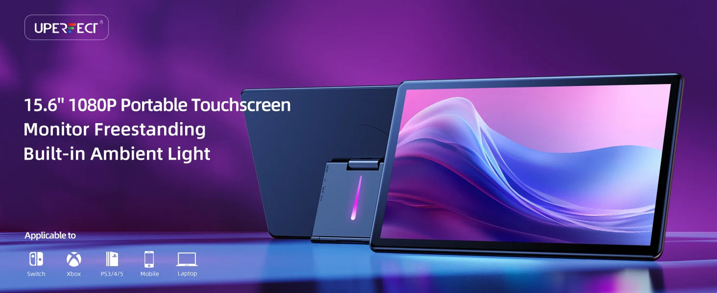 UPERFECT Portable Monitor Freestanding Touchscreen 15.6“ FHD 1080P IPS Screen with Adjust Kickstand 2000:1 HDMI USB 3.0 Type C