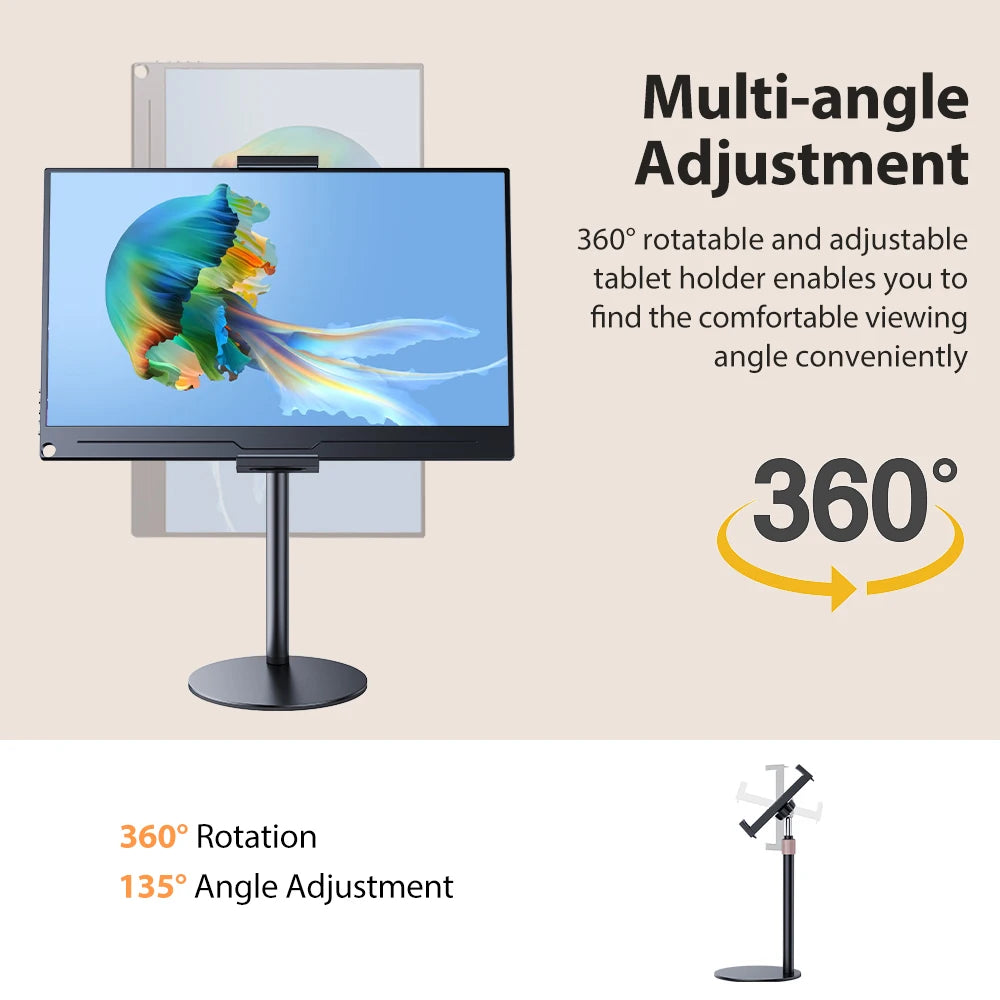 UPERFECT Portable Monitor VESA Stand for 15.6'' 17.3'' Adjustable 360° Swivel Bracket Tablet Holder Compatible with 4.7’’-17.3"