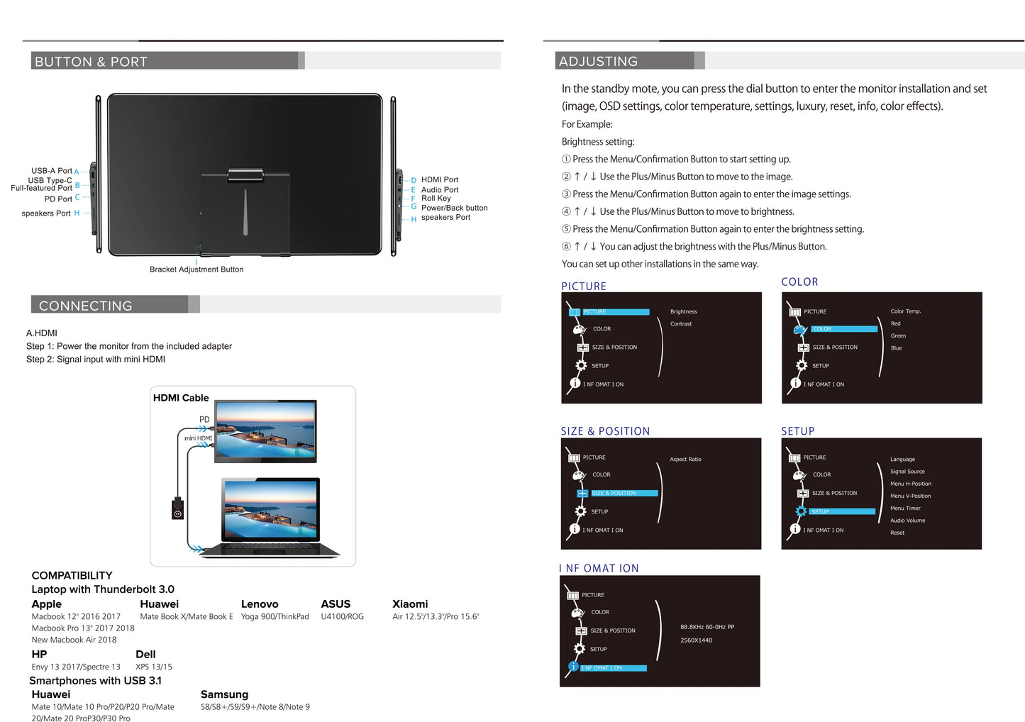 UPERFECT Portable Monitor Freestanding Touchscreen 15.6“ FHD 1080P IPS Screen with Adjust Kickstand 2000:1 HDMI USB 3.0 Type C